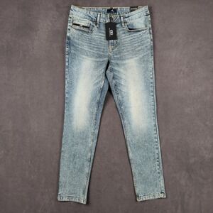 Benjamin Black Slim Fit Jeans Mens 32x32 Blue Faded Acid Wash Stretch Denim NEW